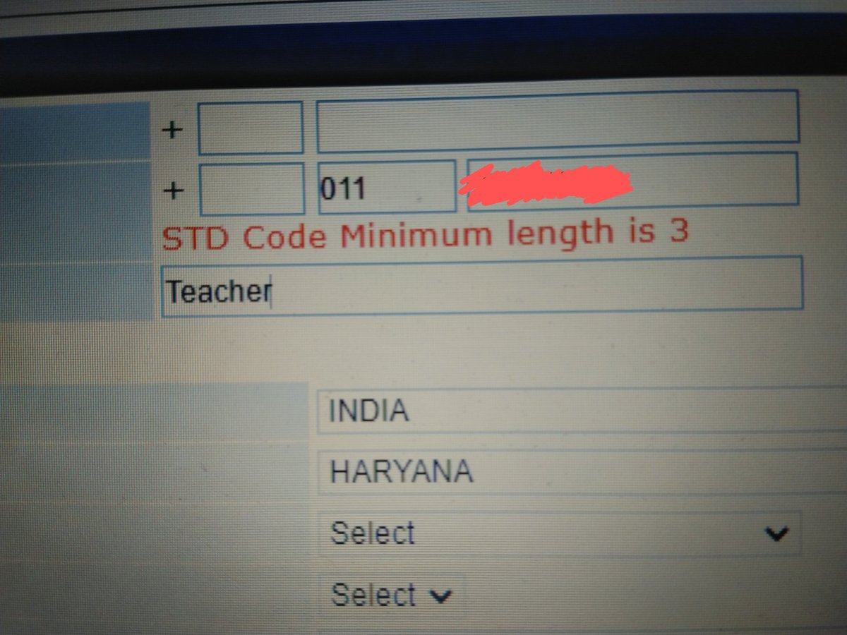 _jyotigarg's tweet photo. @police_haryana and why is this? The STD code is 011, and this error is there. Not allowing me to go forward. https://t.co/GJscUnxQKl