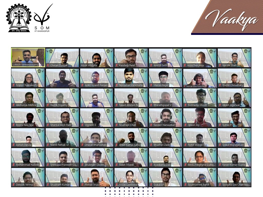 <a href="/VGSOM_IIT_Kgp/">VGSoM, IIT Kharagpur</a> had the privilege of Mr. Lokesh Venkataswamy, CEO &amp; Managing Director at Innomantra Consulting Private Limited, as part of its online leadership talk series - Vaakya. 

<a href="/IITKgp/">IIT Kharagpur</a>

#Innomantra #Vaakya #LeadershipTalk #MBA #HomeVGSoM #IITKharagpur #VGSoM