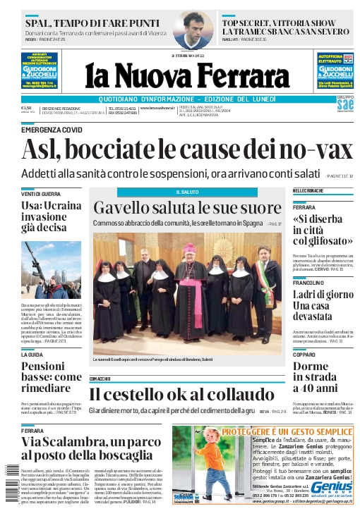 Buongiorno a tutti, ecco la prima pagina della <a href="/nuovaferrara/">la Nuova Ferrara</a> che trovate questa mattina in edicola