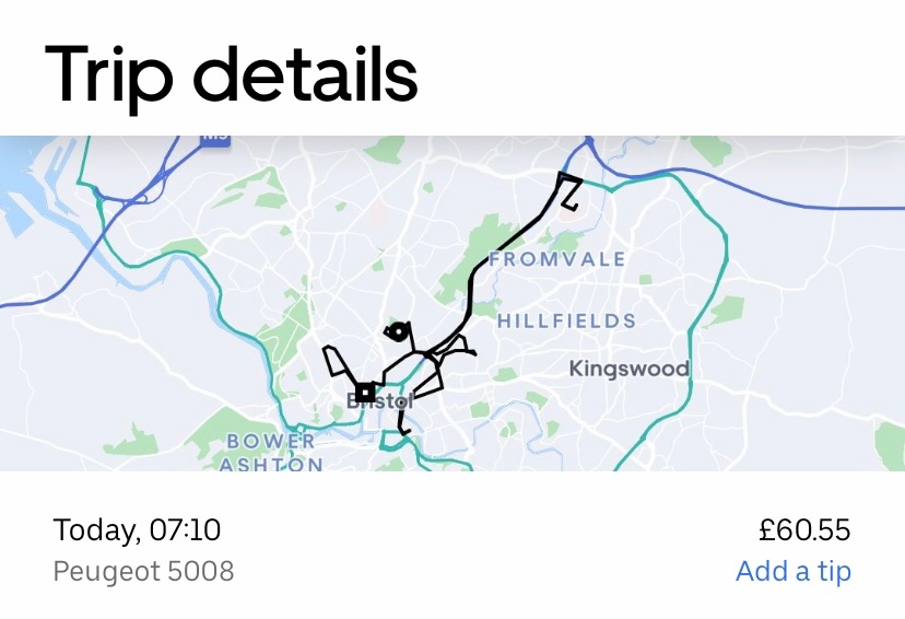 lucypratt_'s tweet photo. @Uber_Support This trip makes no sense. I’ve been charged £60 for a ten minute journey that’s not reflective of the one on the map. Please refund? https://t.co/tatEcGCgsi