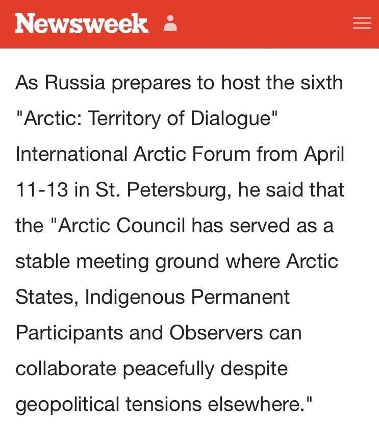 💬#Russia views #Arctic as “a region with a great potential for #cooperation and teamwork in the face of global challenges”. Read full story on <a href="/Newsweek/">Newsweek</a> 🔗: goo.su/AhU6x