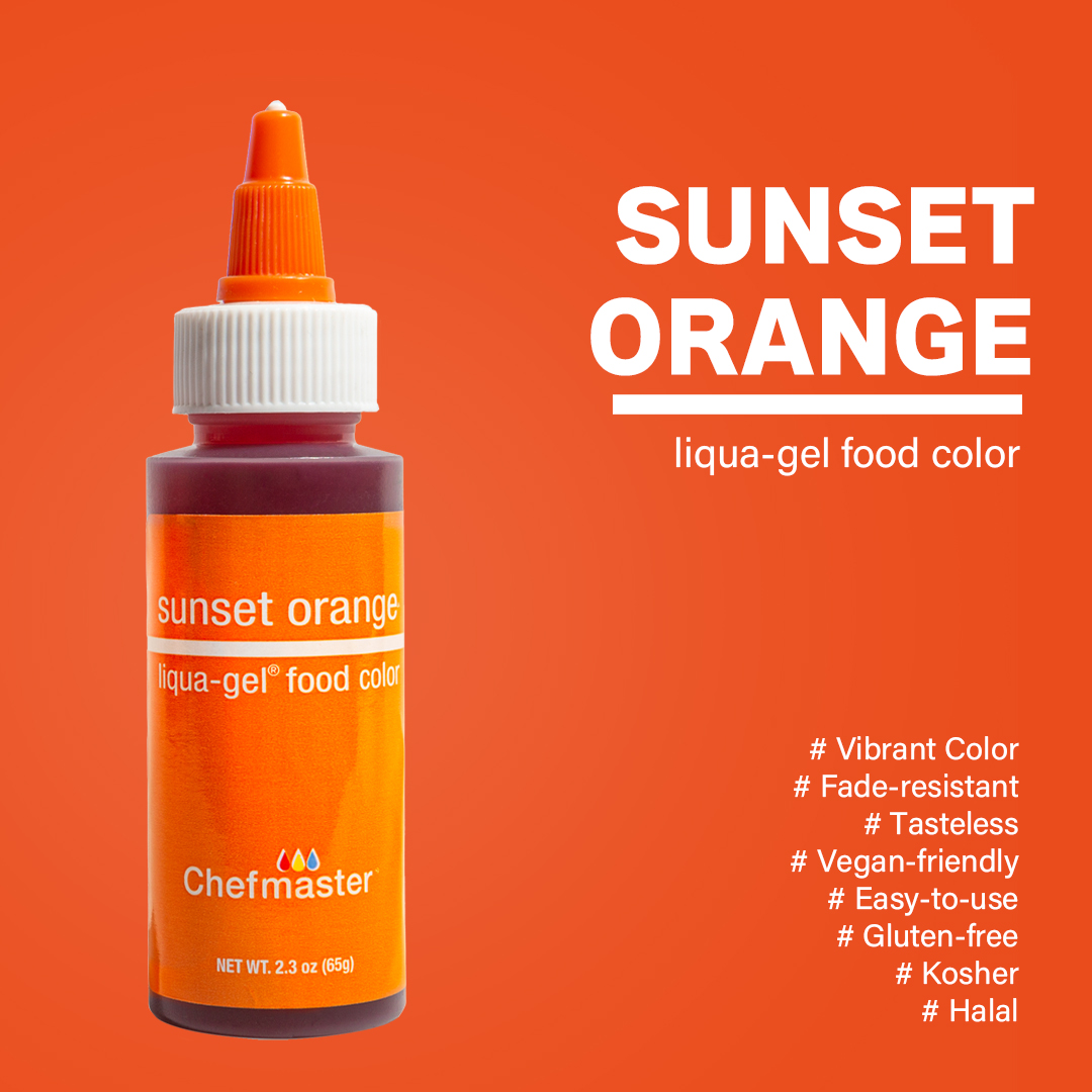 ChefmasterJapan's tweet image. 今日は🍊SUNSET ORANGE 🍊を紹介します🎉
リクアゲルは水が主成分ですが、グリセリンとコーンシロップを含んでいて粘性がありながらも濃縮された形の食用色素です♪

#シェフマスター #chefmaster #sunsetorange #サンセットオレンジ
