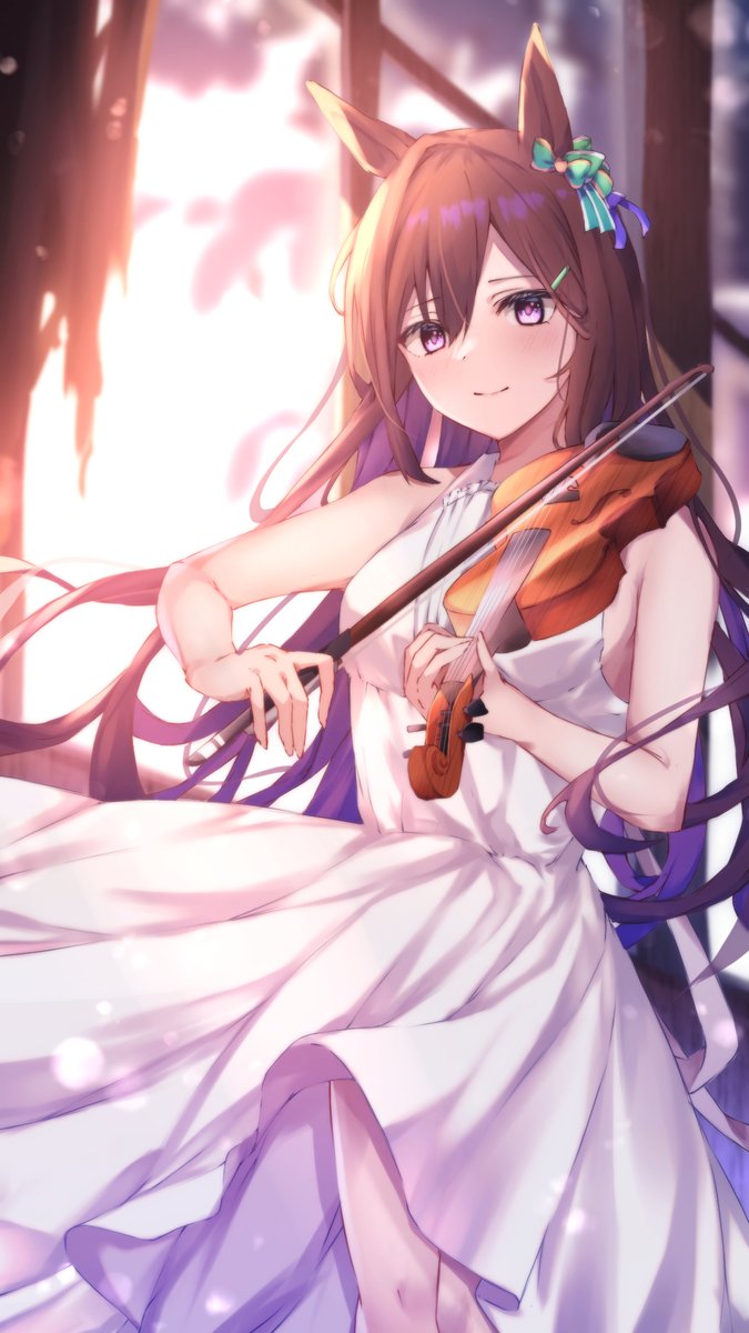 mejiro dober (umamusume) 1girl animal ears horse ears solo instrument violin long hair  illustration images