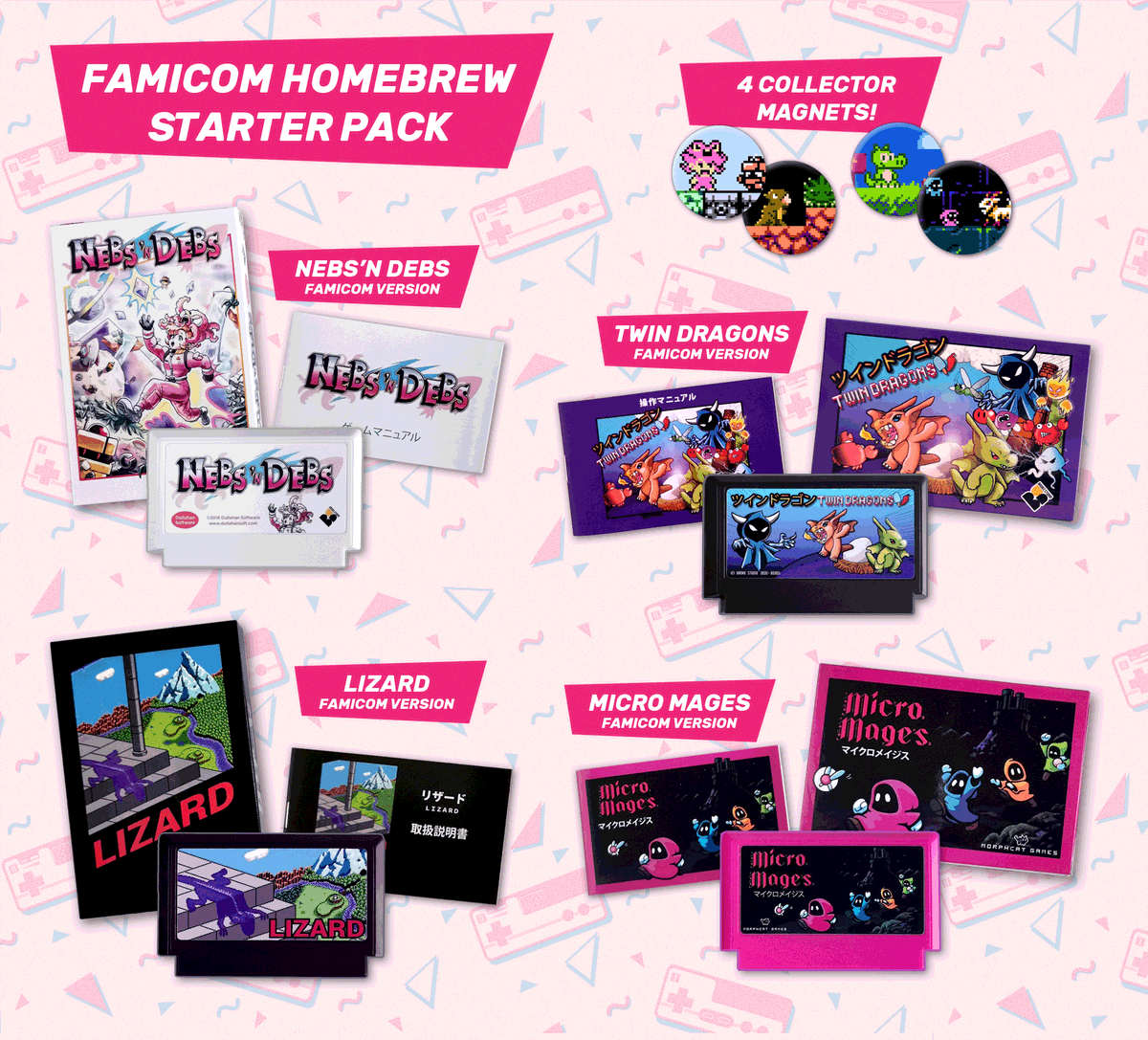 Broke_Studio's tweet image. 🚨What better way to complete your Famicom homebrew game collection than treating yourself with this 4 game pack? #TwinDragons, #MicroMages, #NebsnDebs and #Lizard, 4 very well-known titles among the NES homebrew community!

🛒brokestudio.fr/product/famico…

#nesdev #homebrew #famicom