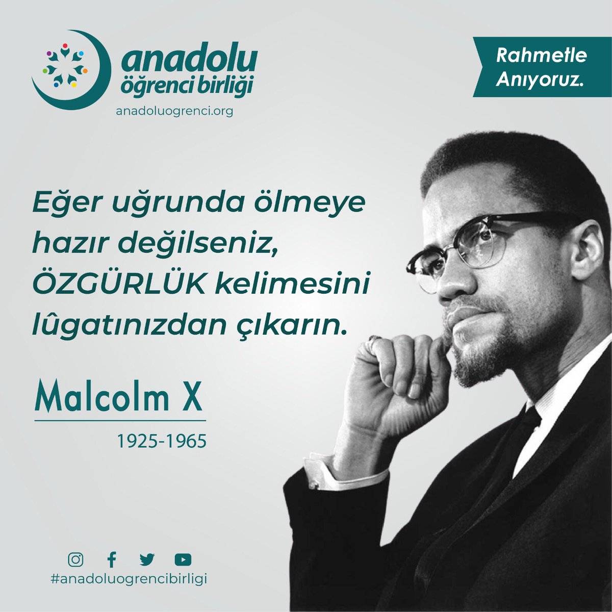 Aöb Kahramanmaraş (@aobkmaras46) on Twitter photo Şehadetinin sene-i devriyesinde Malcolm X’i rahmetle anıyoruz.
#MalcomX Şehadetinin sene-i devriyesinde Malcolm X’i rahmetle anıyoruz.
#MalcomX