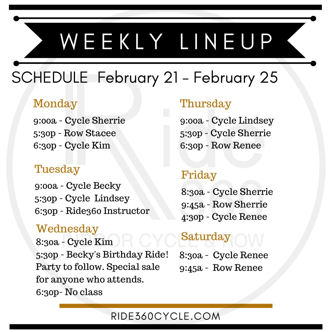 Keep an eye out. There are a couple changes in this week's schedule. Let's have a great week. Looking forward to fun and a week of good rides.