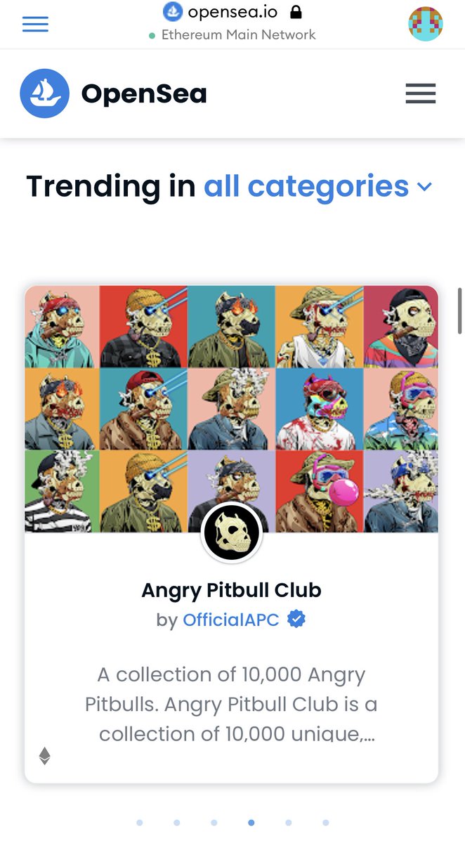 _dongotti_'s tweet photo. ANGRY PITBULL CLUB IS TRENDING ON OPENSEA HOMEPAGE @AngryPitbullCLB #APC #Angrypitbullclub #NFT https://t.co/jf6Ka4epqA