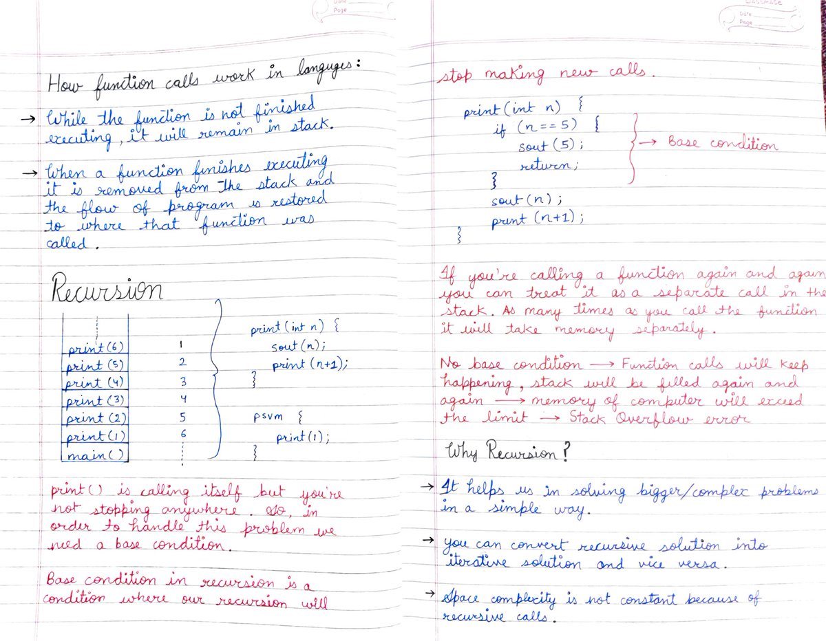 TTapya's tweet photo. Completed "Introduction to Recursion"✅
Mesmerising explanation! I don't think I'll need another video on intro to Recursion again!
I took one whole day to make notes for this video.
#DSAwithKunal @kunalstwt #Java #100DaysOfCode @commclassroom https://t.co/sACDGyvrGy