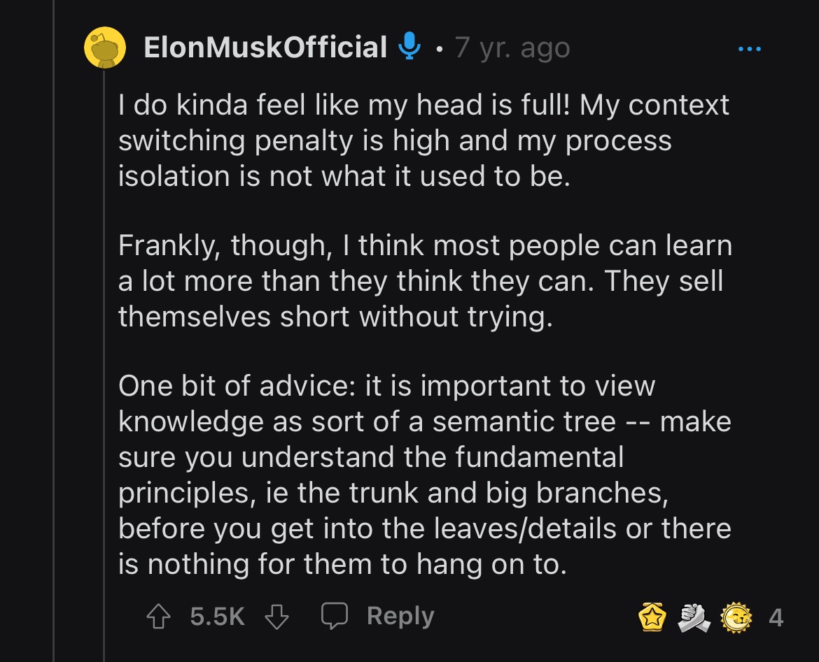 FocusedCompound's tweet photo. .@elonmusk’s advice on how to learn anything from an old Reddit AMA https://t.co/XcRqM2bPk2