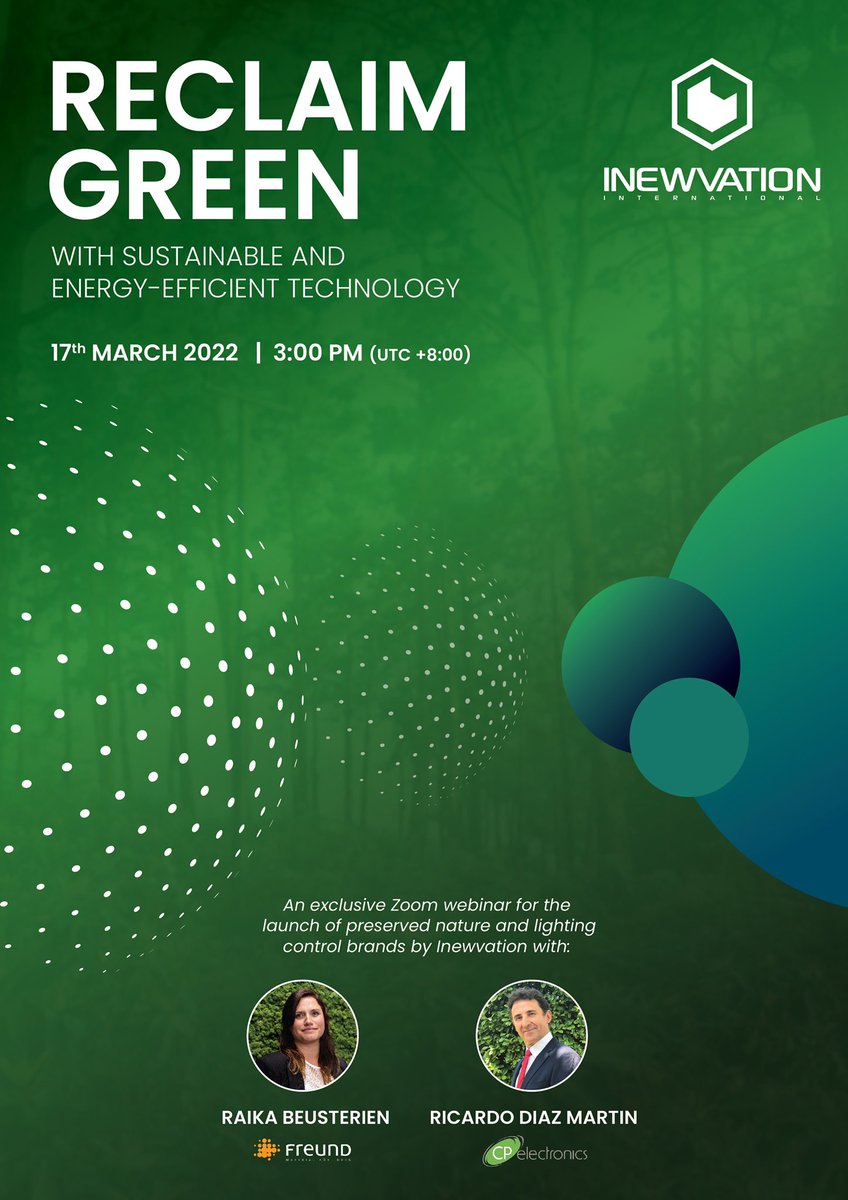 inewvation's tweet photo. We are inviting you to attend our exclusive Zoom webinar on March 17, 2022 as we launch new preserved nature and lighting control brands carried by Inewvation.

To register, kindly click the link below. We hope to see you there!

https://t.co/JqES0EBKEt https://t.co/lD1IheeAnR