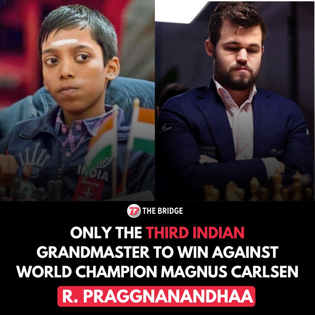 The Bridge on X: 16-year-old R. Praggnanandhaa left the entire chess  fraternity in awe as he defeated reigning five-time World Champion GM Magnus  Carlsen during the ongoing Airthings Masters.👏 He is just