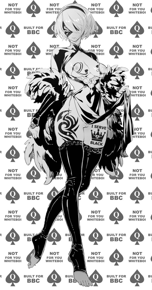 被媚黑思想浇灌大脑的神圣黄皮女性，皮肤烙印上无数崇拜黑人的性感纹路图案，端庄丽丽大方地展现在蝈蝻面前，蝈蝻们的下体像发芽冒出的金针菇支愣窜起，引得旁边被黑爹们搂在怀里把玩国女们的窃窃私语嘲笑
#hentai #waifu #blackedwaifu #blackededit #blacked #snowbunny #QOS #NTR #BBC #媚黑 #文爱