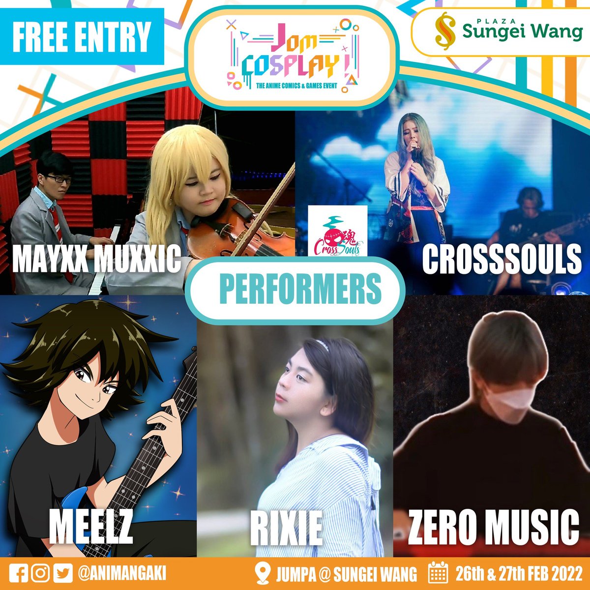 animangaki's tweet photo. #JomCosplay What's an ACG event without music? Here to grace our mini stage is Rixie • リクシイ(@RixieMPD), Chee Fan Ang, MayXX Muxxic, Cross Souls 十字魂, and Meelz (@Meelz93)!
Stay tuned for the event schedule coming soon!

For more info: https://t.co/Y65V7SaHB5 https://t.co/B2JtcWGs2f