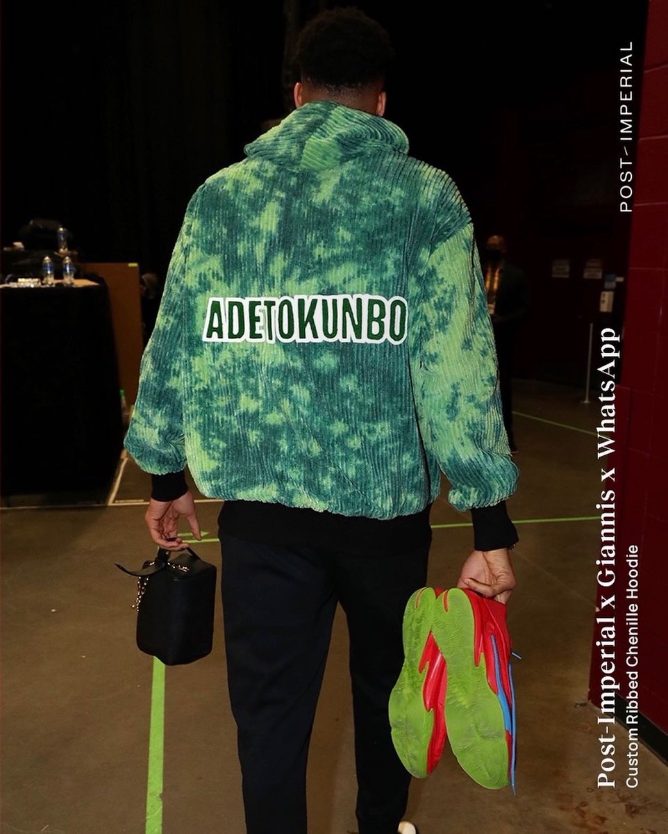 Our handcrafted hoodie for @Giannis_an34 put together through our #WhatsAppPartnership – inspired by all of Nigeria, with the +234 Nigerian calling code proudly featured across the chest, and Giannis’ name in Yoruba, “Adetokunbo”, on the back.
