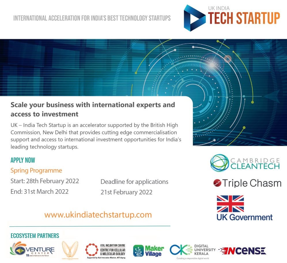 ATTN: #startups working in #agriculture #Health #education #CleanEnergy #sdg space
Apply for this International  #Accelerator by 
<a href="/triplechasm/">The Triple Chasm Company</a> <a href="/UKinIndia/">UK in India🇬🇧🇮🇳</a> <a href="/Camcleantech/">Cambridge Cleantech</a> <a href="/udayphadke/">UdayPhadke</a> <a href="/shaivyakarnam/">Shailendra Vyakarnam</a>
#startupindia <a href="/IndiaDST/">DSTIndia</a> @MSH_MeitY <a href="/XelpmocT/">Xelpmoc Design and Tech Ltd</a> <a href="/AIMtoinnovate/">Atal Innovation Mission Official</a>
 ukindiatechstartup.com