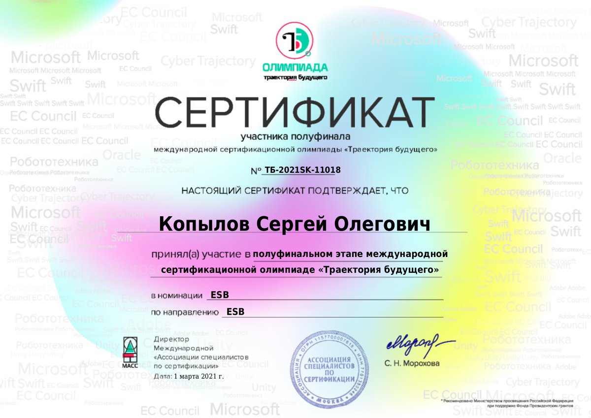 Международная олимпиада"Траектория будущего"это первое в России соревнование с возможностью прохождения авторизованной сертификации по продуктам мировых разработчиков. Наш студент Копылов С. успешно прошел полуфинальное тестирование по Предпринимательству.Пожелаем удачи в финале!