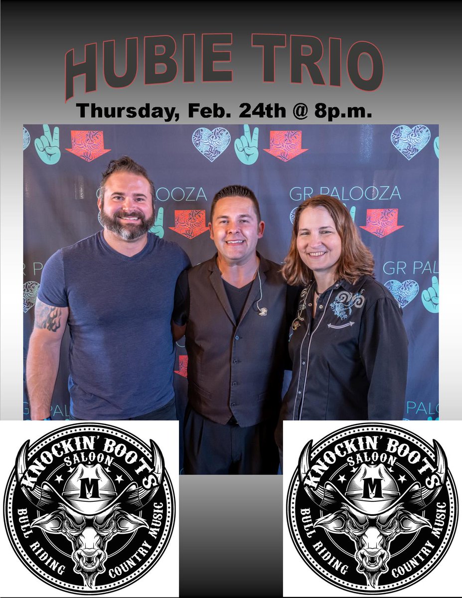 HubieAshcraft's tweet photo. The Hubie Trio "LIVE" this Thurday, Feb. 24th at Knockin' Boots Saloon! Fort Wayne's One &amp; Only Country Bar &amp; Nightclub! 8p.m. show time. Ride The Bull, Throw an Axe, and enjoy Live Country Music! https://t.co/7sC7sOWAst