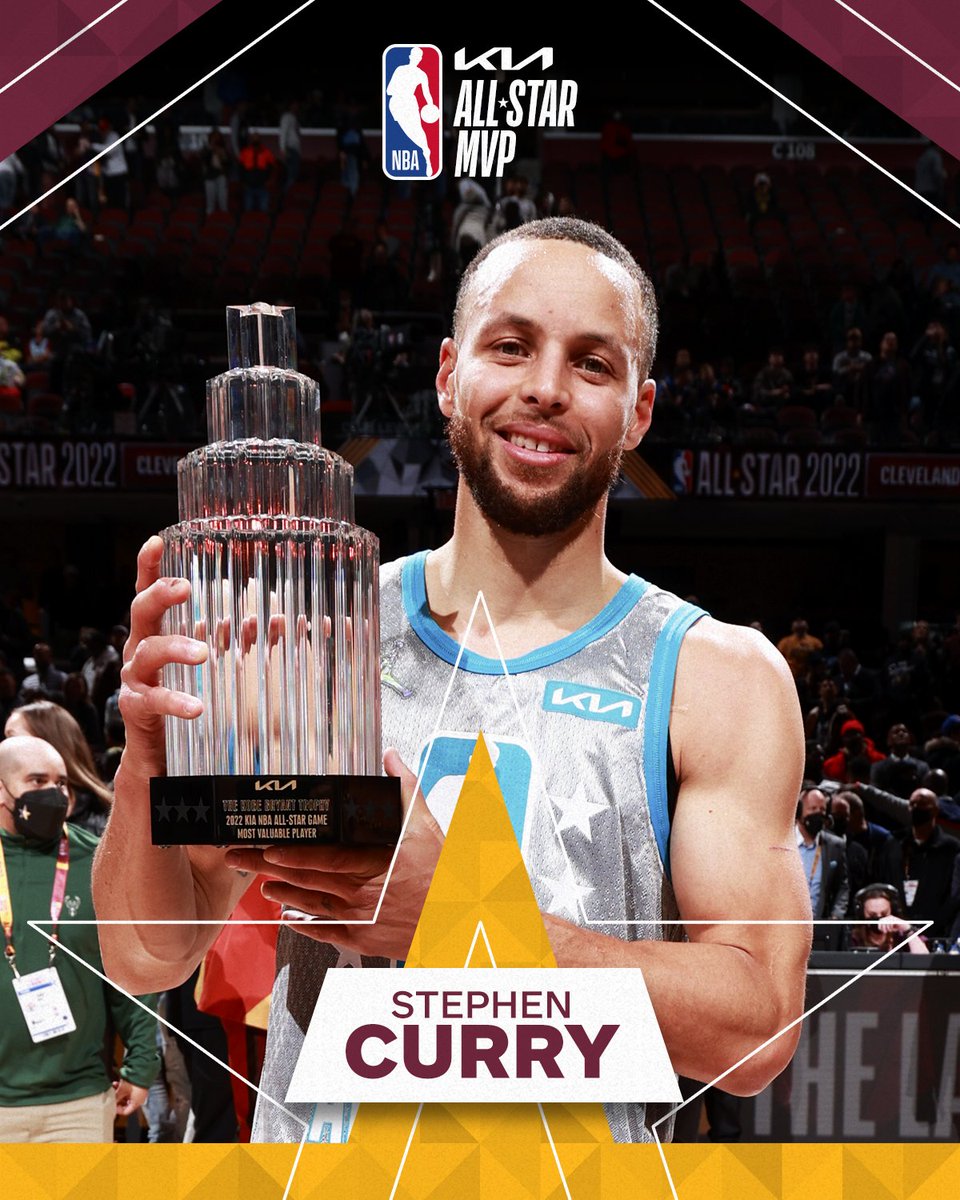 NBAMEX's tweet photo. 🏀 Con sus 50 PTS y 16 triples, Stephen Curry es nombrando #KiaAllStarMVP del #NBAAllStar y llevarse el trofeo 'Kobe Bryant'. 🏆 ¡Impresionante! https://t.co/yjYG8ndkWX