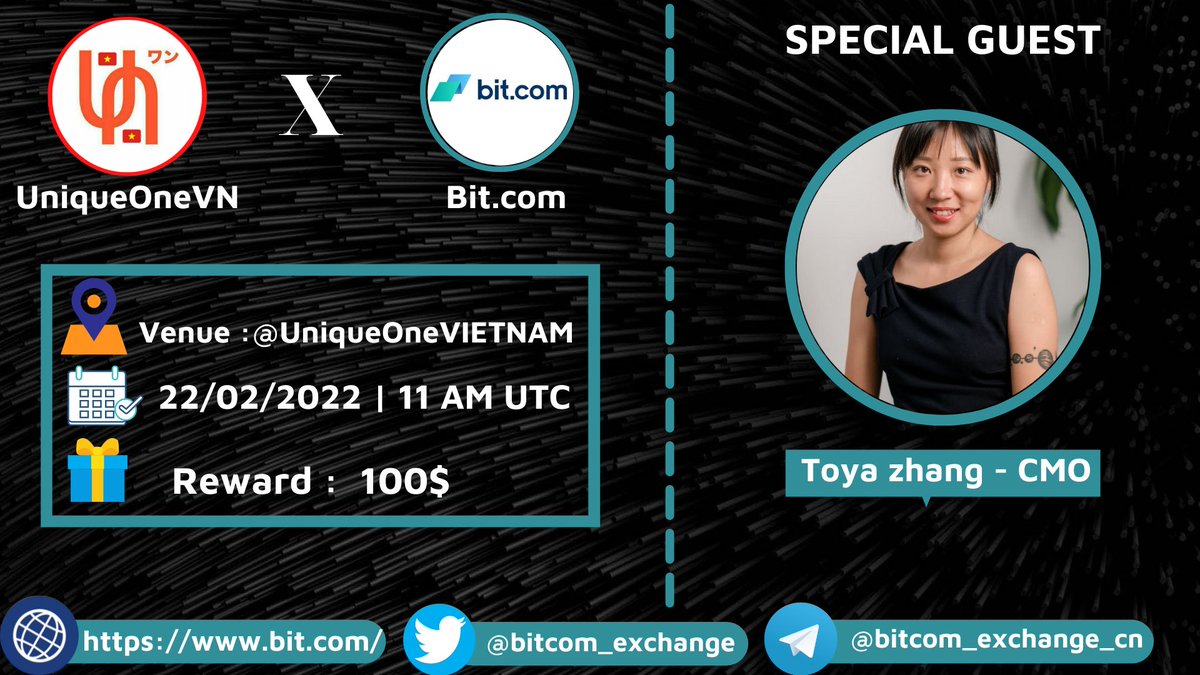 ✅We're pleased to announce our next #AMA with  Bit.com

Venue : t.me/UniqueOneVIETN…

🗓Date : 22/02/2022
⏱Time : 11 AM UTC | 18:00 GMT +7

Follow Twitter:
@UniqueVietNams
@bitcom_exchange

Like, Retweet, Ask a question and Tag 2 friends. up to 3 questions