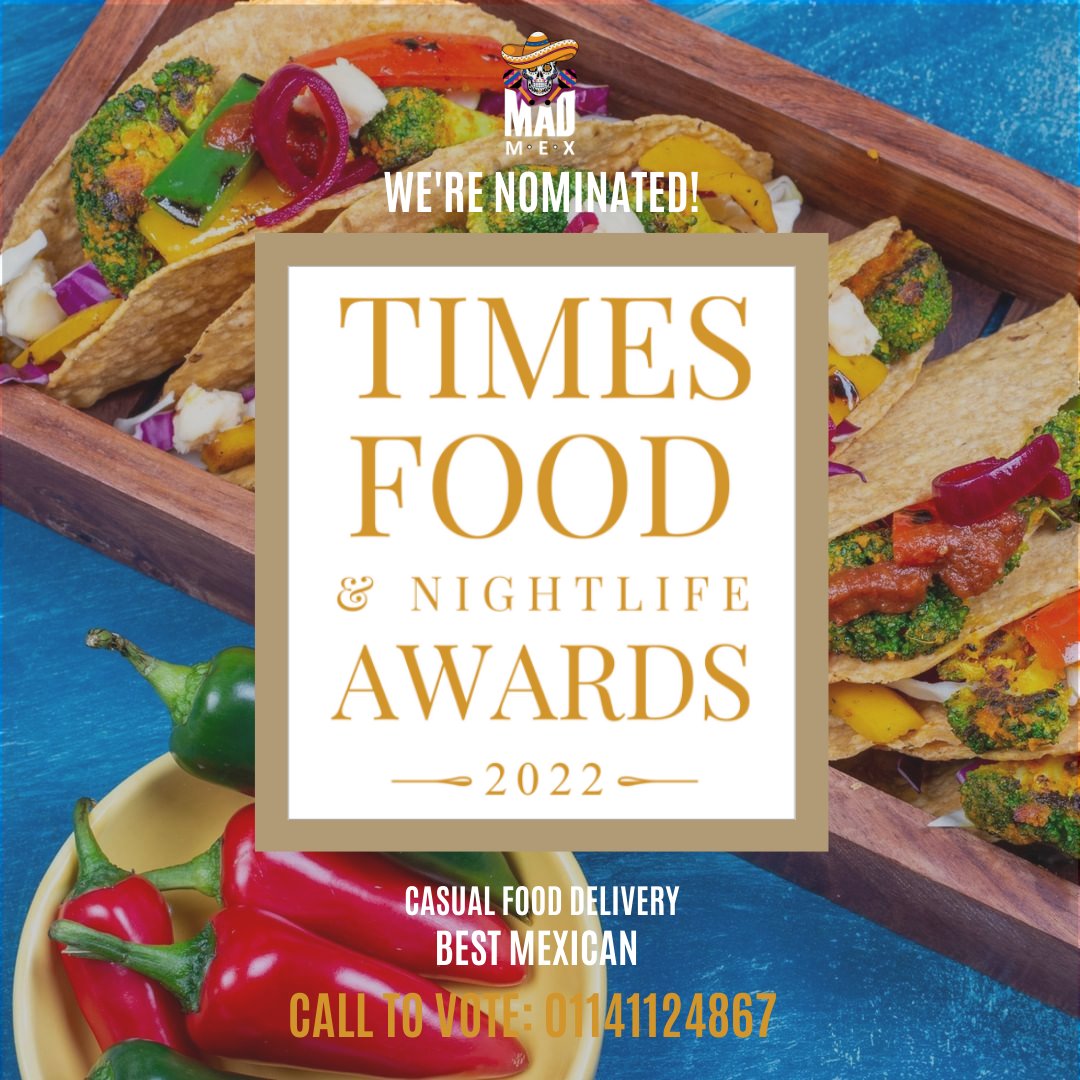 We are ecstatic to announce that we have been nominated for the #TimesFoodAndNightlifeAwards 2022 under the ‘#BestMexican - Casual #FoodDelivery’ category. If Mad Mex is your favourite Tex-Mex food delivery in town, show us some love by voting for us!

📞 #Vote: 01141124867