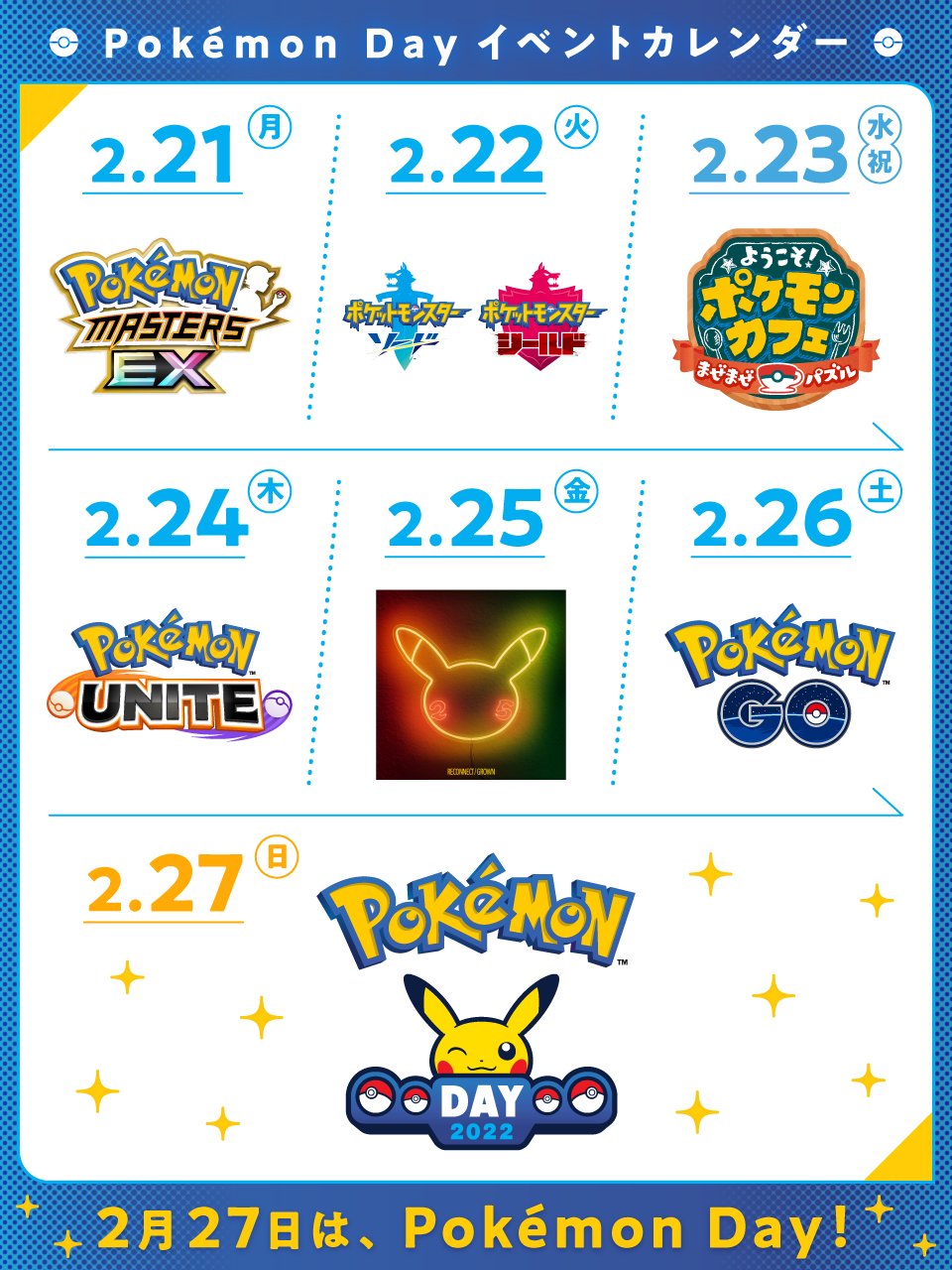 ポケモン公式ツイッター 2月27日は Pokemon Day 本日2月21日 月 から Pokemon Day 当日の2月27日 日 まで 毎日特設サイトで特別なお知らせを紹介していくよ さらに Pokemon Day を記念した企画も実施されるから ぜひチェックしてね