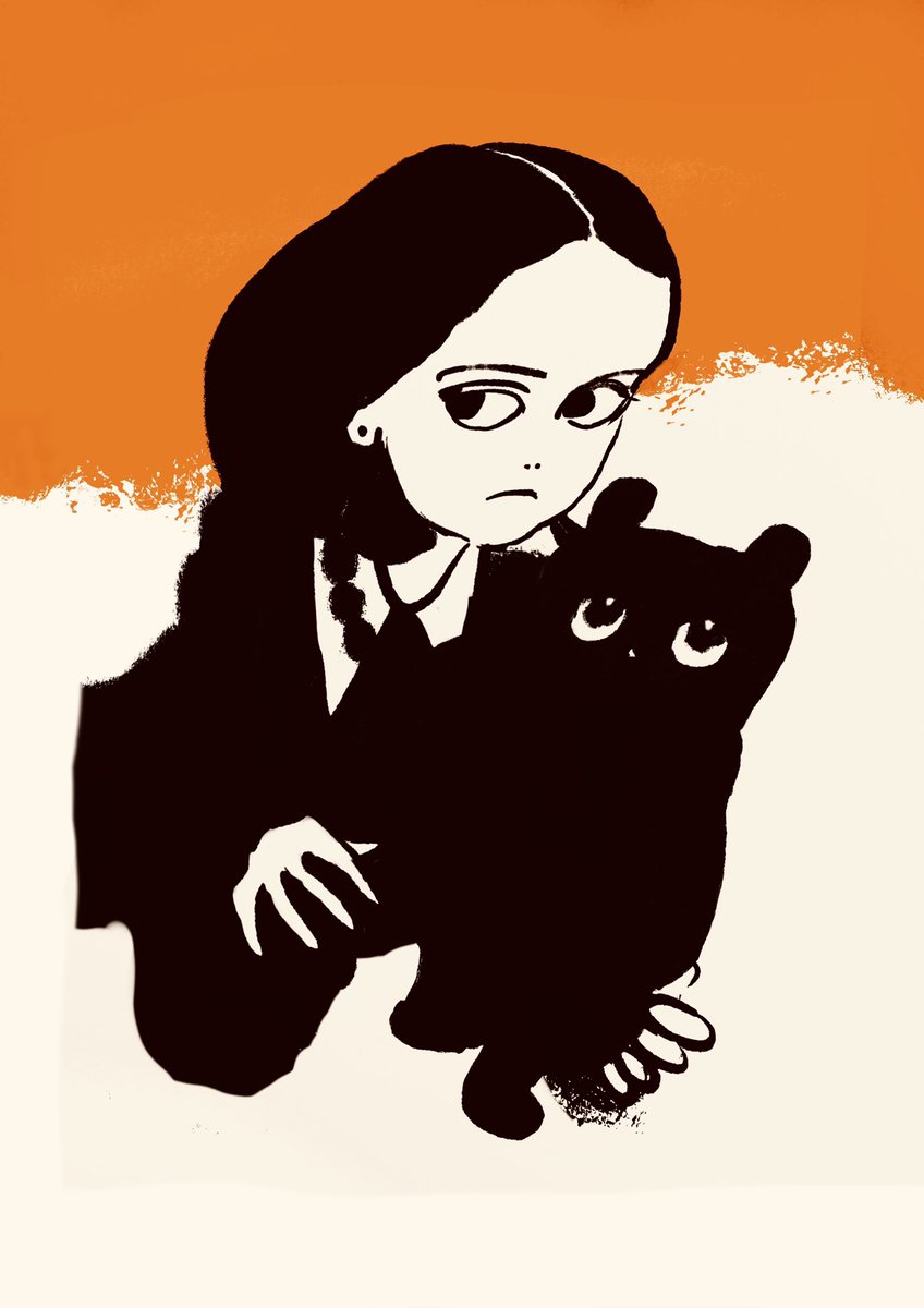 1girl black hair long hair jewelry earrings black eyes cat  illustration images