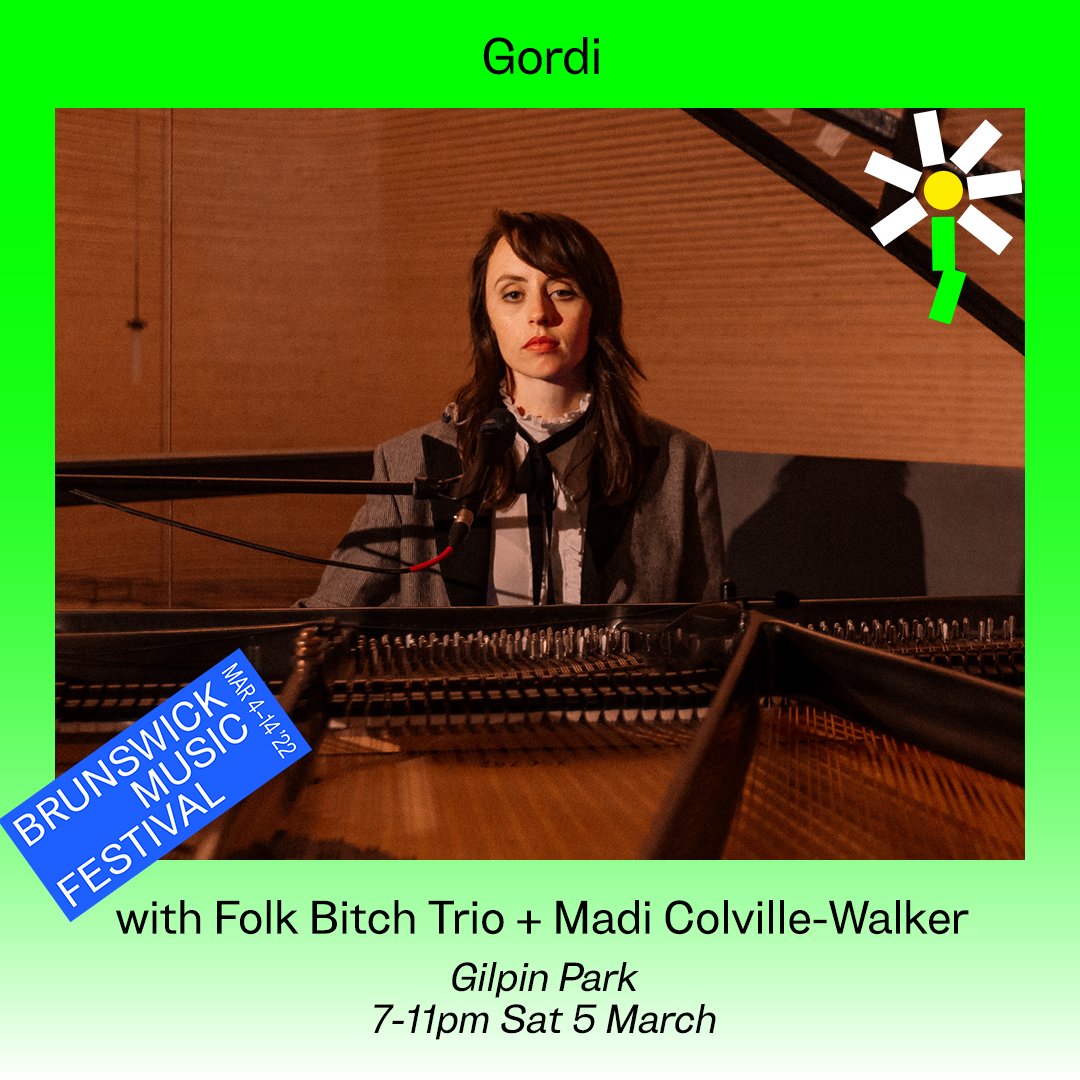 Next month <a href="/GordiMusic/">Gordi</a> and <a href="/adalitamusic/">Adalita</a> are playing <a href="/BrunsMusicFest/">Brunswick Music Festival</a>! Tickets on sale now 🌼 Come thru💚 brunswickmusicfestival.com.au