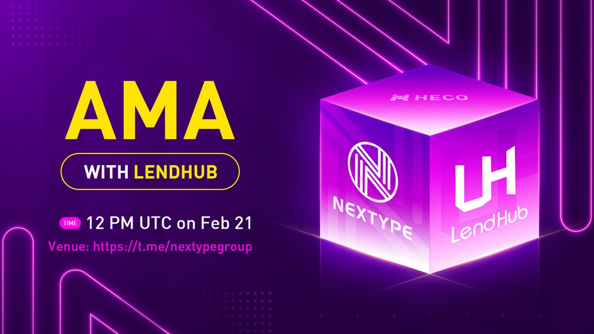 📣We are pleased to announce our AMA with #LendHub <a href="/LendHubDefi/">LendHub</a>!

⏰Time: 12 PM UTC on Feb 21

🙌Join NEXTYPE Telegram to participate in this AMA: t.me/nextypegroup

#NEXTYPE