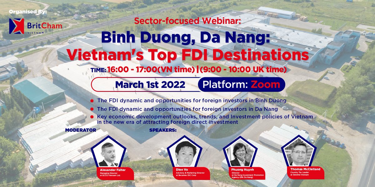 britchamvn's tweet photo. Join our Vietnam's Top FDI Destinations - Binh Duong and Da Nang #webinar on 1st March at #4pm (VNTime) with the attendance from #Becamex #IPADanang &amp; @Deloitte Vietnam
👉Register at: https://t.co/2BmE41Tn6T

#FDI #VietnamFDI #Investment #VietnamInvestment #Danang #BinhDuong https://t.co/fQ69Gnrvbo