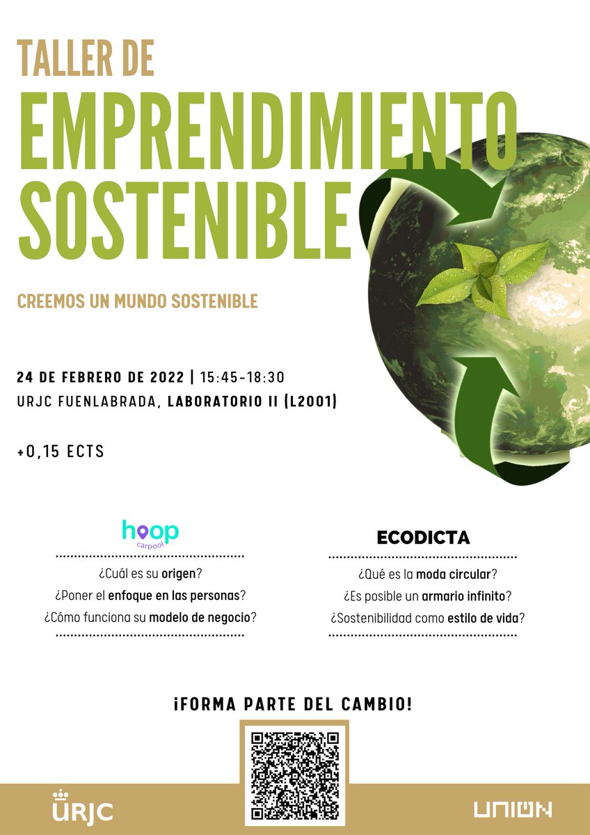 ISE_URJC's tweet photo. Taller gratuito sobre Emprendimiento Sostenible. Se entregarán 0,15 créditos ECTS a los asistentes. El evento será el 24/02 campus de Fuenlabrada, en el Laboratorio II (L2001) de 15:45 a 18:30 horas.
Link: https://t.co/4LAeCsIr9O
@ViveroEmpresasM #Education #ServiceEngineering. https://t.co/oJwntMchRX
