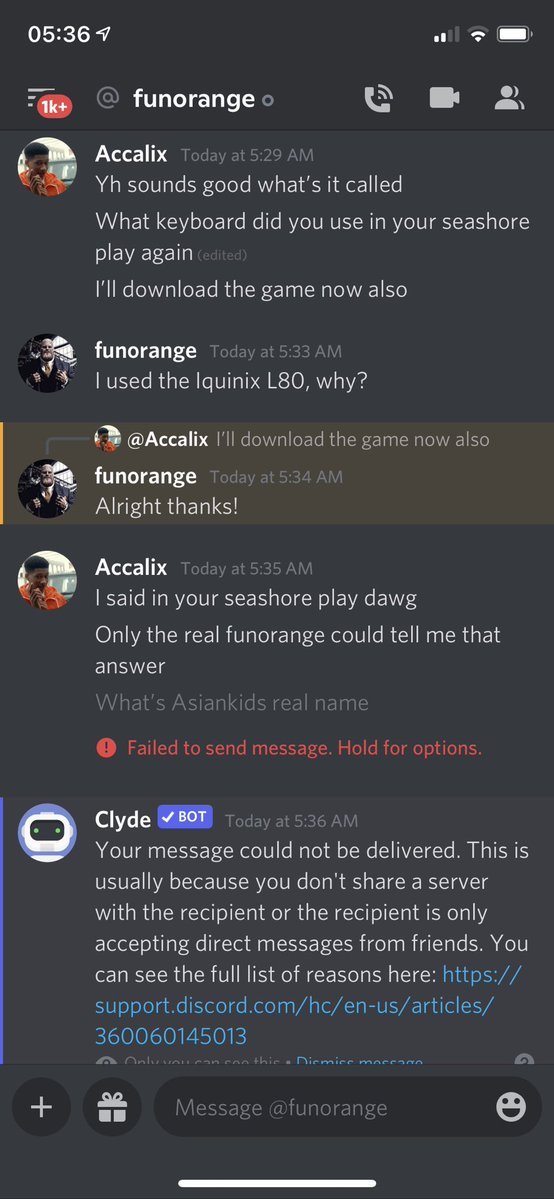 FunOrange42's tweet photo. The hacker is a real person logged into my discord account, messaging people on my friends list while trying his hardest to be me. Please don't fall for it. https://t.co/ZefPoXhQqr