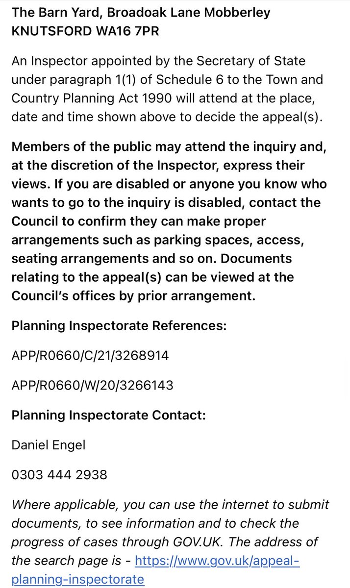 ProtectBroadoak's tweet photo. **UPDATE** PUBLIC INQUIRY 1.3.22 - #PLANNING APPEAL. Public may attend. #thankyou to all those who #donated to legal representation for local residents. Please #share with #mobberley #knutsford #cheshire #wilmslow @BBCNWT @KnutsfordNews @HelloWilmslow @EstherMcVey1 @CharLeach24x https://t.co/4VVxNauHj9