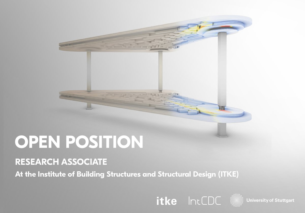 EXC_IntCDC's tweet image. 📣 We are #hiring!
@itke_stuttgart is looking for a Research Associate in structural engineering to join the #IntCDC team. Experience in an #engineering office or in industry is a plus.

🔗 bit.ly/3JGOPXb

#ITKE #universityofstuttgart #computationalconstruction #codesign