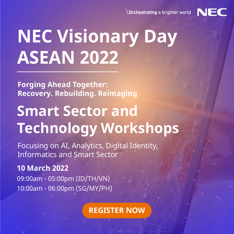 NEC_APAC's tweet photo. Interested in #AI, #analytics, #digitalidentity, #informatics &amp; #IoT ? Come for our Workshops at #NEC Visionary Day ASEAN 2022 on 10 March! Our domain experts will share their insights during their respective tracks.
Reserve your spot now: https://t.co/TmOdV1Ve8S
#VDA2022 https://t.co/mmHdf699FY
