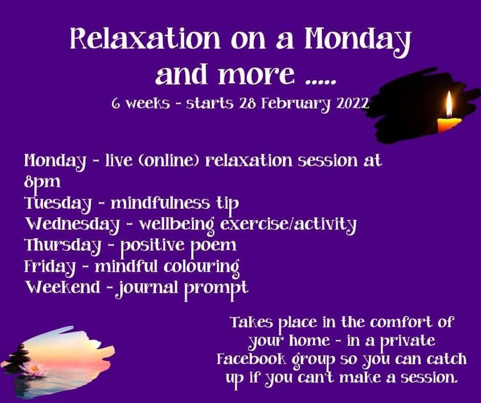 Come join me for the next 6 week block. Perfect for adults and teens.  Insane value at £21 for the 6 week block. Go to bit.ly/mon-med.

I’ve also designed a package for schools/businesses so all staff can access the relaxation for a fixed price. Message me if for info.