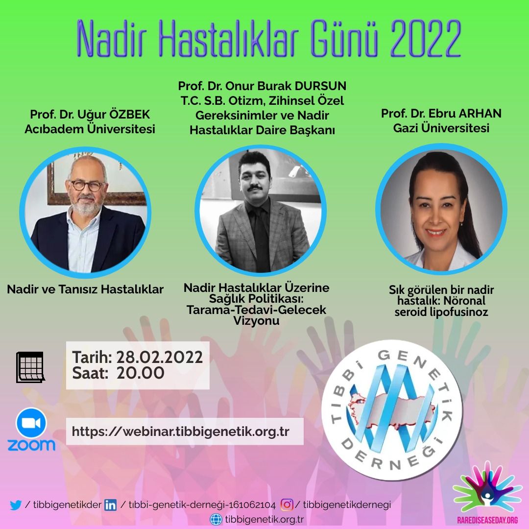 Organized by the Medical Genetics Association for Rare Disease Day on Monday, February 28th, where ACURARE Center Director Prof. Dr. Uğur Özbek will also attend as a speaker.
us02web.zoom.us/webinar/regist…
#RareDiseaseDay #TıbbiGenetikDerneği #UğurÖzbek
@drugurozbek