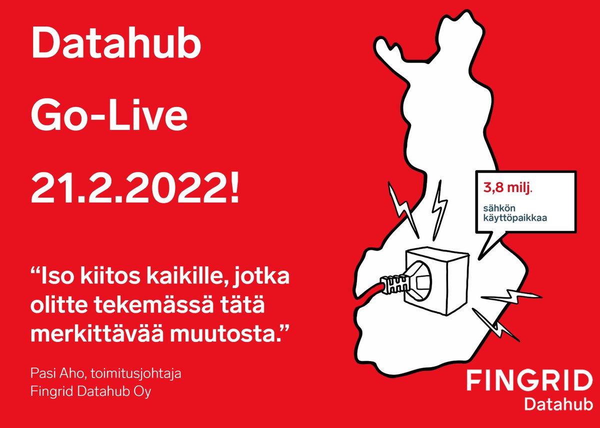 fingrid_oyj's tweet photo. Sähkön vähittäismarkkinoiden keskitetty tiedonvaihtojärjestelmä #datahub otettiin onnistuneesti käyttöön 21.2.2022! Datahub on osa tulevaisuuden joustavaa sähköjärjestelmää ja nopeuttaa sähkön tiedonvaihtoa merkittävästi. Lue lisää tiedotteestamme: https://t.co/oGmTZtC1fL https://t.co/hPHrYOxGZX