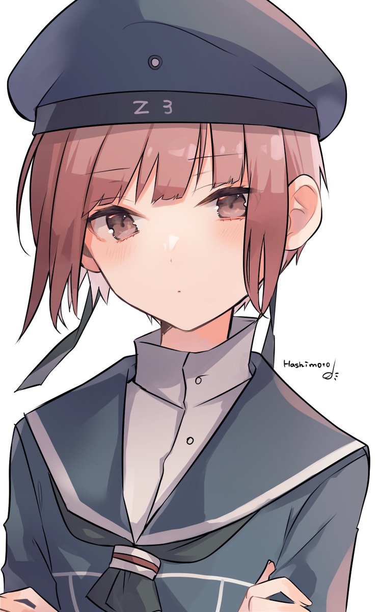 z3 max schultz (kancolle) 1girl solo short hair hat sailor collar white background brown eyes  illustration images