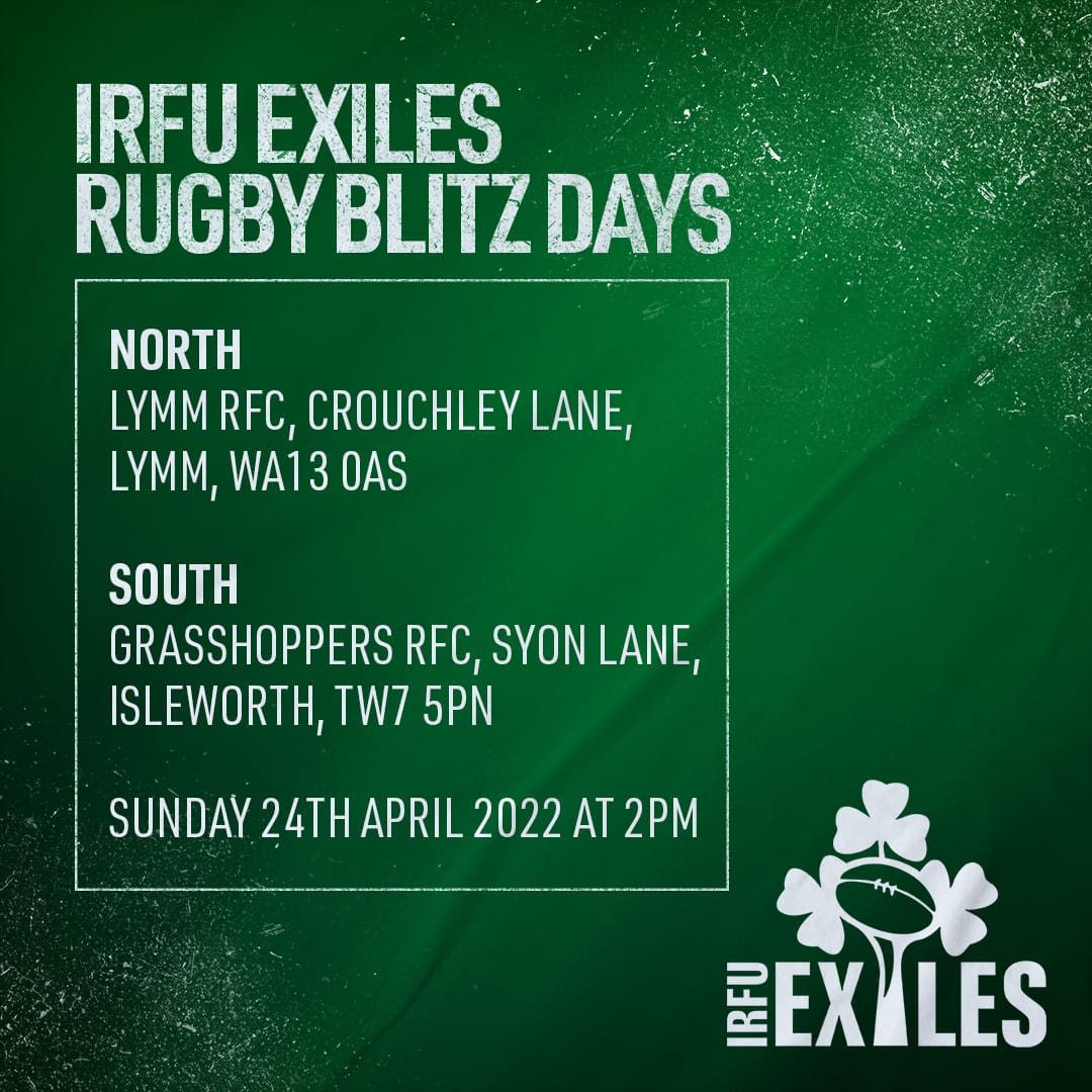 Are you a boy or girl born in 2007 that has a passion for rugby? And do you have either a Parent or Grandparent who is Irish ?
If so, come along to one of our IRFU EXILES RUGBY BLITZ DAYS on 24th April by registering your son or daughter using this link:

irfu.sportsmanager.ie/sportlomo/regi…