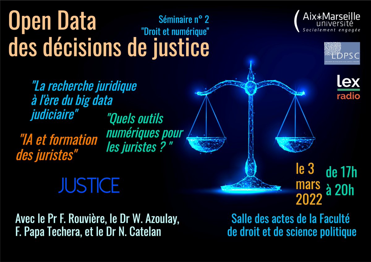 Dr NCatelan 🍓 (@ncatelan) on Twitter photo 🔥 2nd séminaire du <a href="/ldpsc_aix/">LDPSC (EA 4690)</a> sur l'#Opendata des décisions de justice : à la <a href="/FdspAmu/">FDSP AMU</a> le 3 mars à 17h. Avec le Pr F. Rouvière, F. Papa Techera de <a href="/LEXBASE_EDITION/">LEXBASE</a> et <a href="/WarrenAzoulay/">🆆4🆁🆁3🅽 4. 💻</a> de <a href="/Juripredis1/">Juri'Predis</a> (cc <a href="/LexradioLexbase/">LEXRADIO</a>)🔥. 🔥 2nd séminaire du <a href="/ldpsc_aix/">LDPSC (EA 4690)</a> sur l'#Opendata des décisions de justice : à la <a href="/FdspAmu/">FDSP AMU</a> le 3 mars à 17h. Avec le Pr F. Rouvière, F. Papa Techera de <a href="/LEXBASE_EDITION/">LEXBASE</a> et <a href="/WarrenAzoulay/">🆆4🆁🆁3🅽 4. 💻</a> de <a href="/Juripredis1/">Juri'Predis</a> (cc <a href="/LexradioLexbase/">LEXRADIO</a>)🔥.