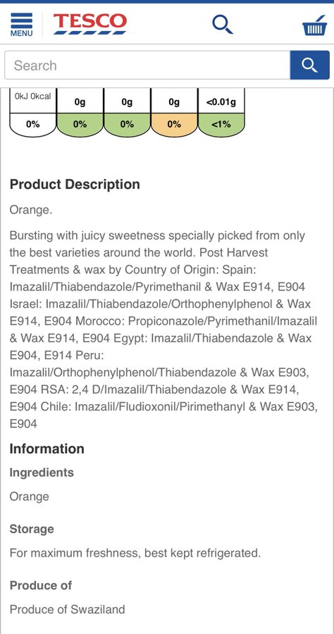 Should an orange need a label like this🤔...Feels like a real 'when is an orange not an orange?' question if it has a list as long as your arm for the pesticides, herbicides &amp; fungicides used.
We grow ours organically: full of flavour, without anything artificial on or in them🍊