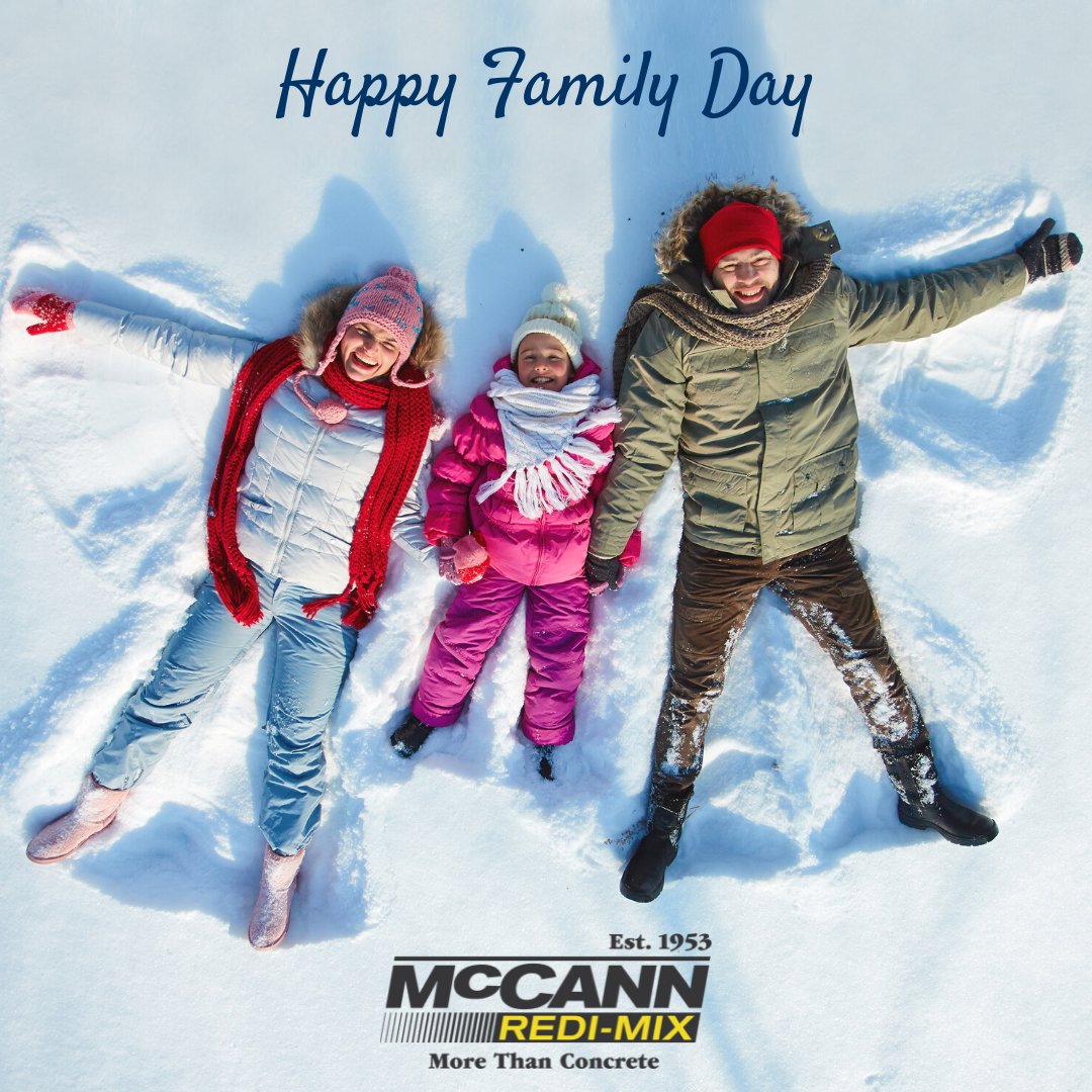 mccannredimix's tweet photo. We hope you and your family enjoy some time together today! Happy Family Day from all of us at McCann Redi-Mix. We will be back to business tomorrow.

#FamilyDay #FamilyTime #RediMix #Construction #McCann #GrandBend #MtCarmel #Exeter #Dashwood #Mitchell #Watford https://t.co/jNi7IHfrN1