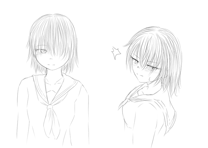 メカクレの子の学生時代です。
この頃は角度によっては目が見えて、隠してる方の目を見られると恥ずかしがります。 