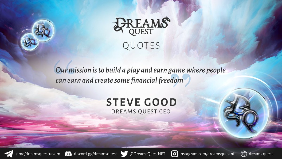 DreamsQuestNFT's tweet image. 🔥 “Our mission is to build a play and earn game where people can earn and create some financial freedom.”
- Steve Good, CEO

#DreamsQuest #P2E #FinancialFreedom