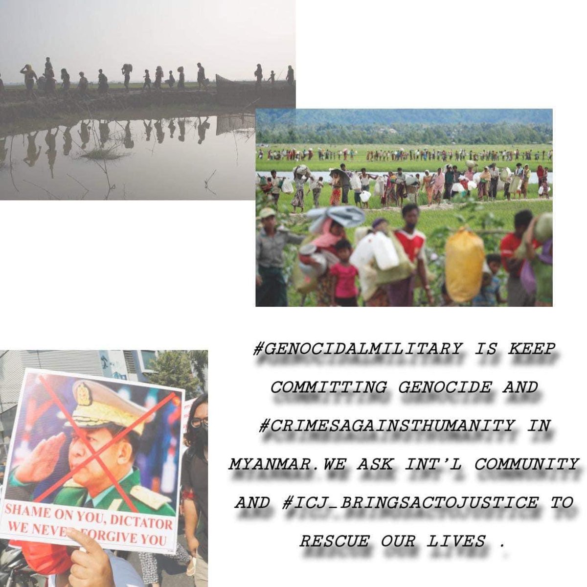 kyinnarhmuekhin's tweet photo. We ask for @CIJ_ICJ to stand together with us. It is obvious that junta committed genocide and war crimes .Neglecting our voice won’t smart you. #WhatsHappeningInMyanmar #2022Feb21Coup
#GenocidalMilitary #ICJ_BringSACToJustice https://t.co/YdmUsofBfe