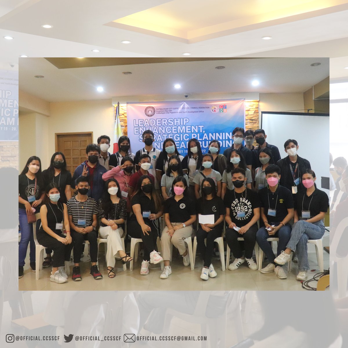 𝗛𝗼𝗼𝗿𝗮𝘆! The 2-day Leadership Enhancement, Strategic Planning and Team Building concluded yesterday.

Thank you CYDO and the City Government of Catbalogan!

𝐏𝐞𝐫𝐦𝐢 𝐦𝐚𝐠𝐩𝐚𝐩𝐚𝐝𝐚𝐲𝐨𝐧, 𝐂𝐂𝐒𝐒𝐂𝐅!

#CCSSCF #CPYDO #KabataanKatbalogan #CatbaloganCity