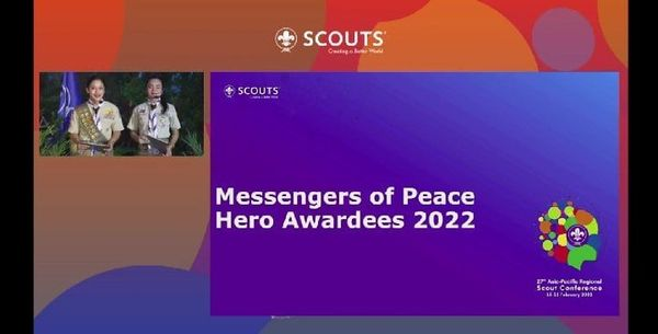 jdyrick's tweet photo. Asia-Pacific Region Messengers of Peace Hero Award 2022! 🕊

It is an honor to represent the Philippines through the Boy Scouts of the Philippines. Thank you to all my teachers, mentors, and peers who have supported me from the beginning of my Scouting journey until now! https://t.co/ToCU65wKgn