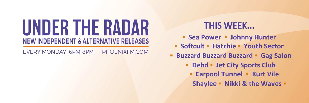 Tonight 6-8pm on @phoenixfm new music from @SeaPowerBand (Album of the Week), @jetcitysc @JohnnyHunter95 @gagsalonband @KittyPerrin_ @Shayleeband @nikkiandthewave @carpooltunnelca @megannwyn @youthsectorband @BASEREVOLVmusic @OliBeardmoreUK @YumiZouma @DreamMachineHQ @tiny_dyno