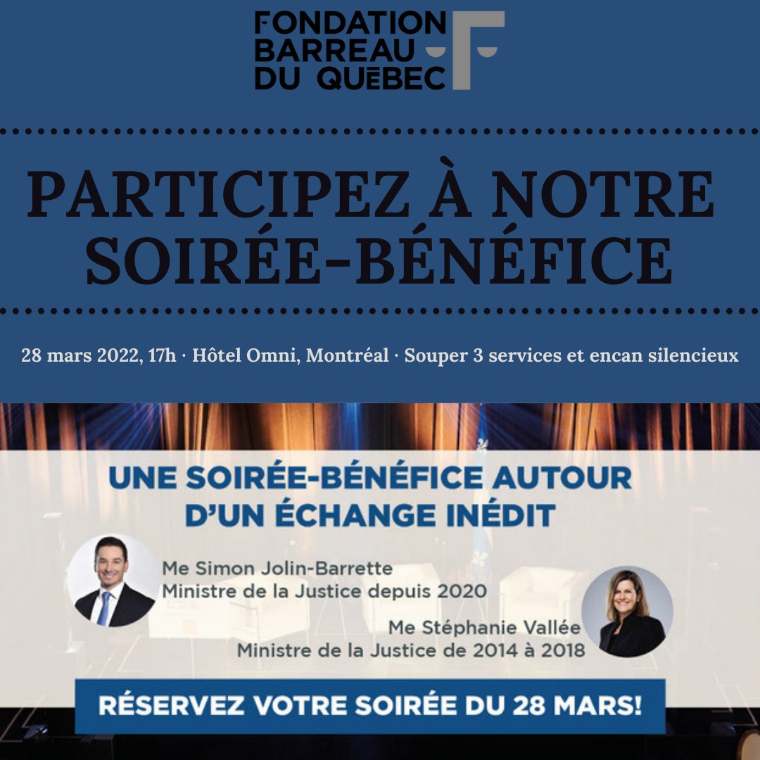 BILLETTERIE OUVERTE | Nous vous donnons prochainement rendez-vous pour un événement majeur de la communauté juridique: notre souper-bénéfice! 👏
<a href="/SJB_CAQ/">Simon Jolin-Barrette</a> <a href="/ValleeStephanie/">Stéphanie Vallée</a> 
Billets 👉 bit.ly/3h4iL3m