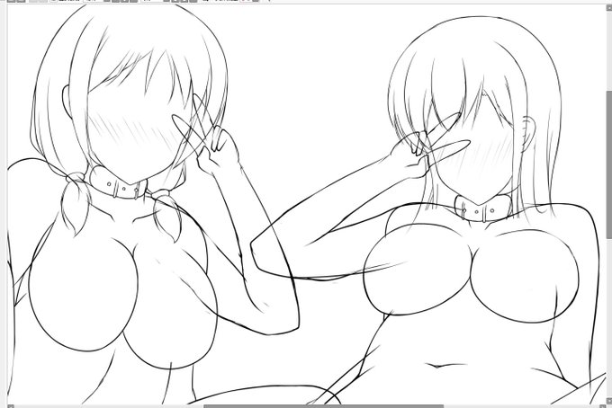 昨日描いていたシーンのピース差分用の線画を描き描き中〆(*゜ー゜)b 